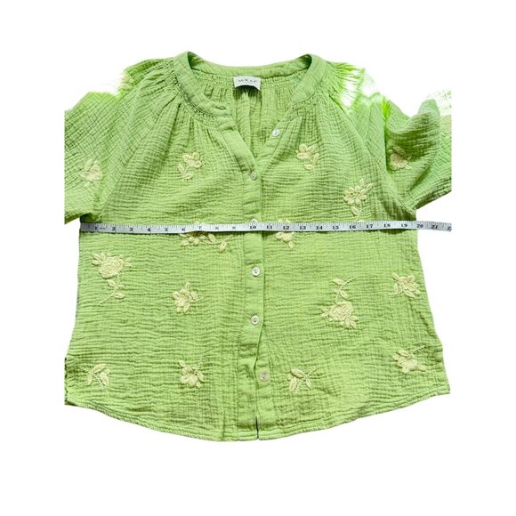 Wrap London Top Gauze Cotton Green Embroidered Button-Up Womens Size 8 - Picture 5 of 8